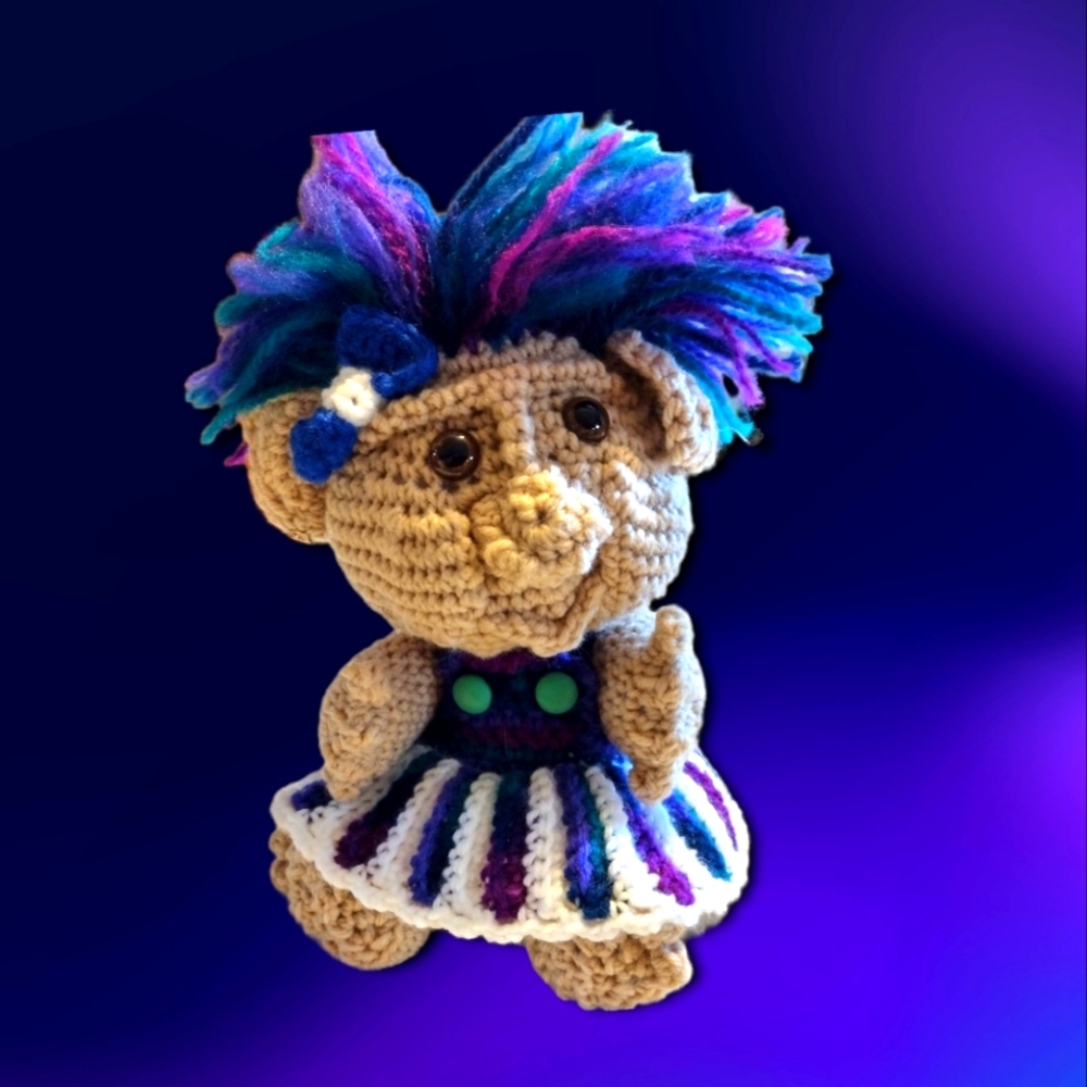 Handcrafted crochet troll doll